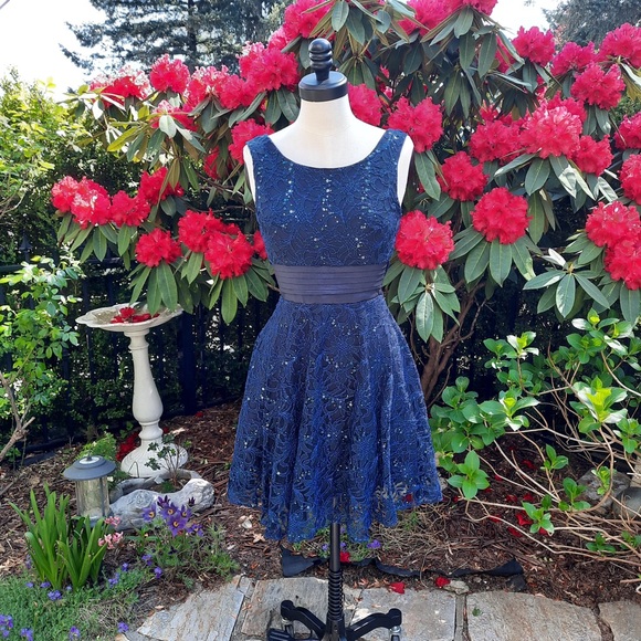 Navy Blue Party Dress - Picture 3 of 4